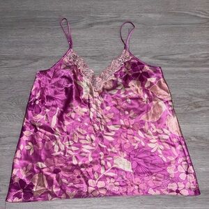 August Silk Pink & floral silk lace top large
